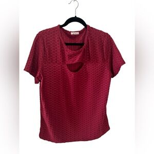 Polyester shirt with front open detail mid-chest area.
